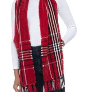 CHARTER CLUB Womens Red Tasseled Fringed Wrap